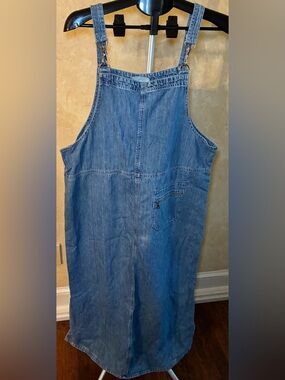 Denim Midi Overall Dress - Blue